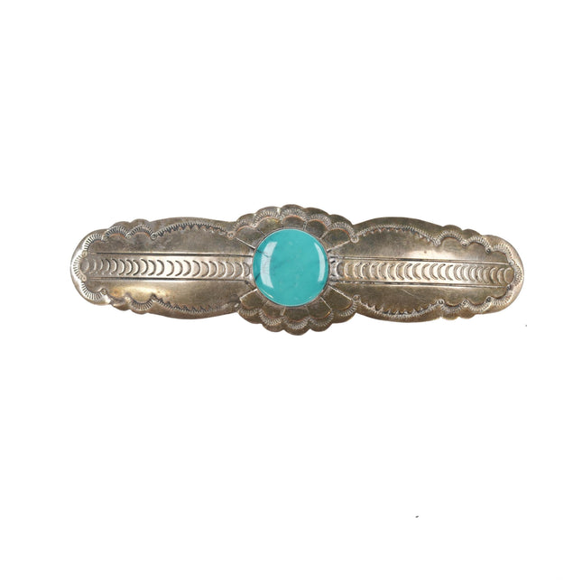 Large Navajo sterling barette with turquoise