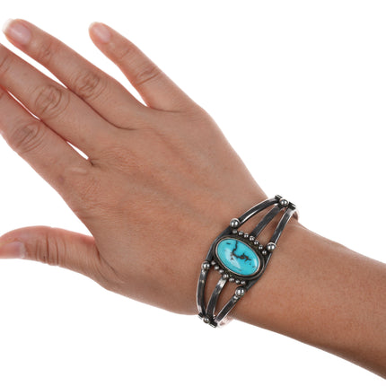 6.5" 30's-40's Navajo silver cuff bracelet with turquoise