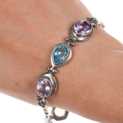 7.75" Retro Sterling byzantine gemset bracelet