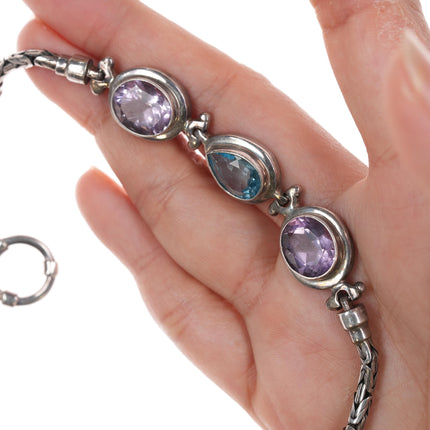 7.75" Retro Sterling byzantine gemset bracelet