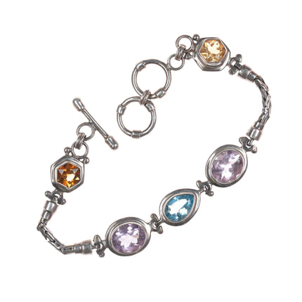 7.75" Retro Sterling byzantine gemset bracelet