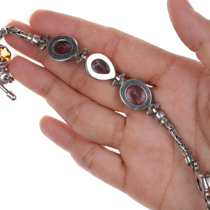 7.75" Retro Sterling byzantine gemset bracelet