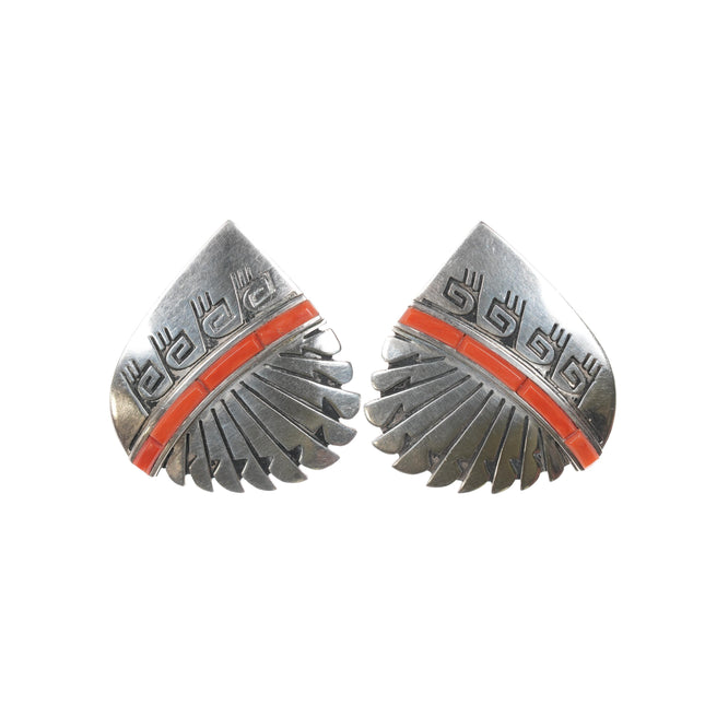 Alvin and Lula Begay Navajo silver and coral earrings