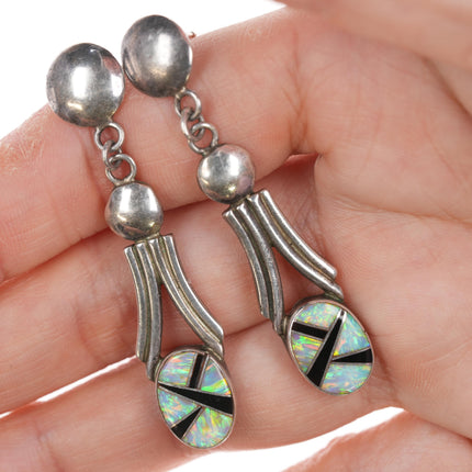 Onyx and Opal Channel inlay sterling earrings