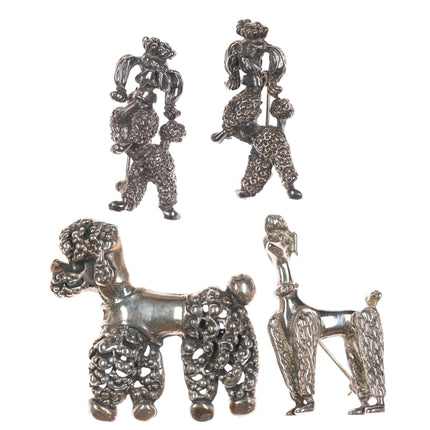 4 retro Sterling silver French Poodle pins