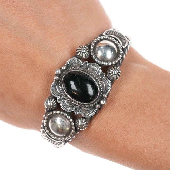 6" David Reeves Navajo sterling and onyx cuff bracelet