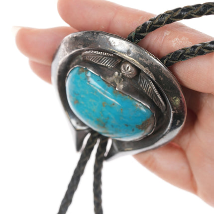 43" Large 60's-70's Native American silver and turquoise bolo tie