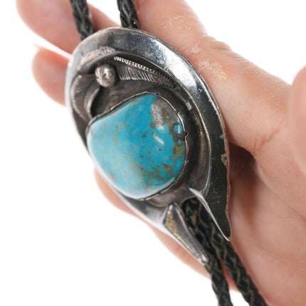 43" Large 60's-70's Native American silver and turquoise bolo tie