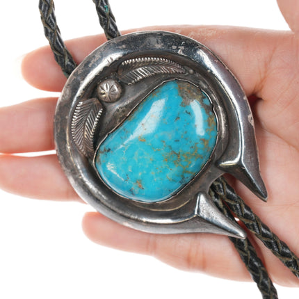 43" Large 60's-70's Native American silver and turquoise bolo tie