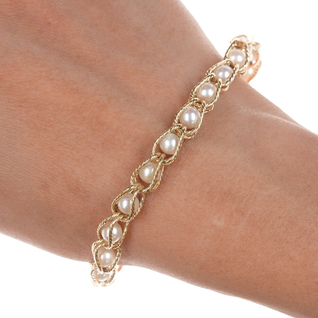 7.25" retro Milor 14K/pearl bracelet