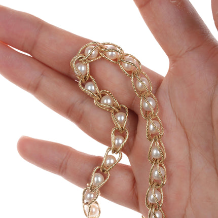 7.25" retro Milor 14K/pearl bracelet