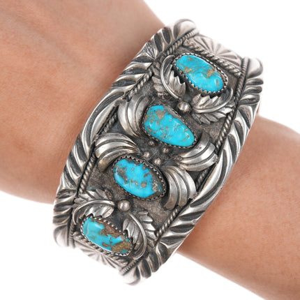 7.25" JBC Vintage Native American silver and turquoise cuff bracelet