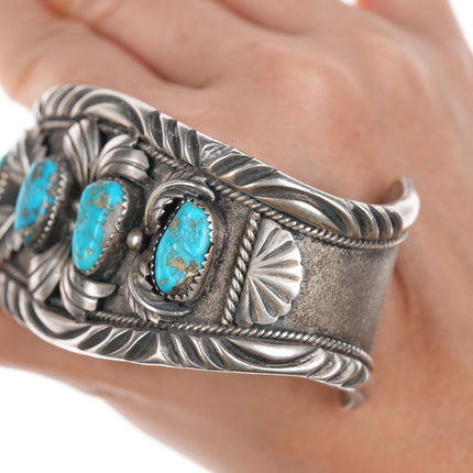 7.25" JBC Vintage Native American silver and turquoise cuff bracelet