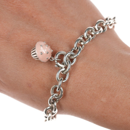 Tiffany Sterling bracelet with retired enamel 3d Cupcake charm