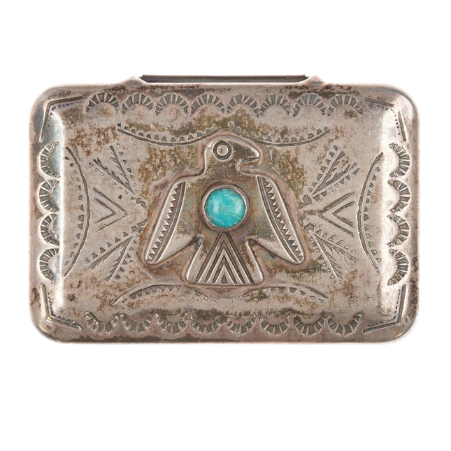 c1940's Navajo Curio stering and turquoise thunderbird trinket box