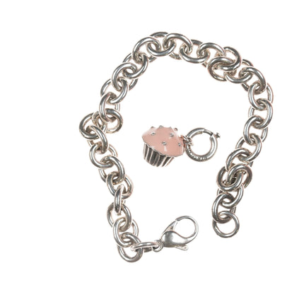 Tiffany Sterling bracelet with retired enamel 3d Cupcake charm