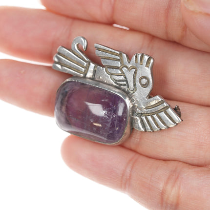 William Spratling sterling Amethyst pre-columbian style pin