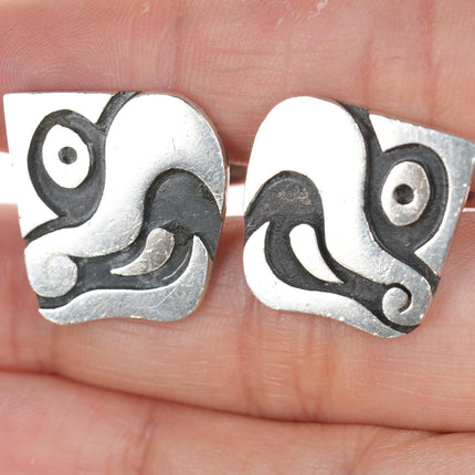 Antonio Pineda (1919-2009) Taxco Modernist Sterling Macaw cufflinks