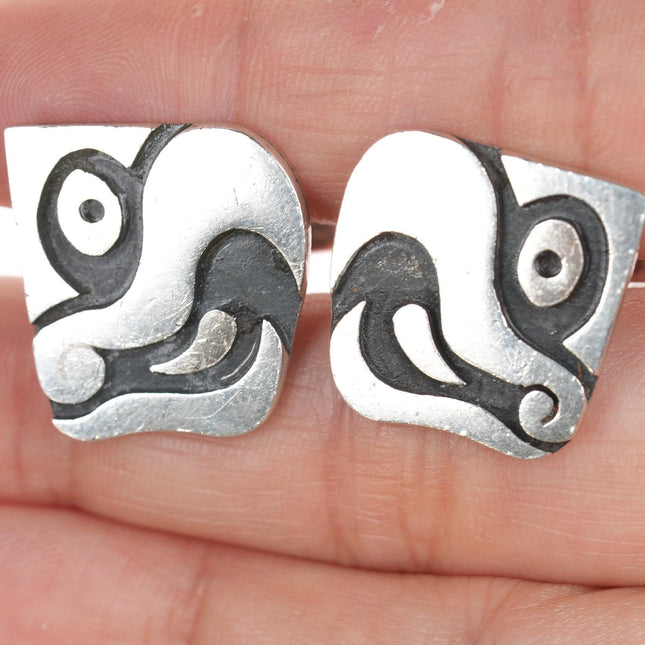 Antonio Pineda (1919-2009) Taxco Modernist Sterling Macaw cufflinks