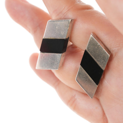 Antonio Pineda (1919-2009) Taxco Modernist Sterling/Onyx cufflinks