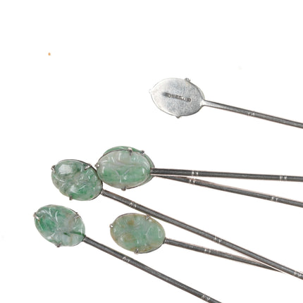 Antique Chinese Export Silver and Jade Mint Julep/iced tea spoon set