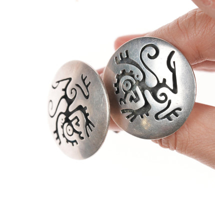 Antonio Pineda (1919-2009) Taxco Modernist Sterling Pre-columbian style cufflinks