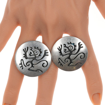 Antonio Pineda (1919-2009) Taxco Modernist Sterling Pre-columbian style cufflinks