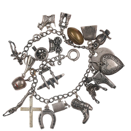 6.5" Vintage Sterling charm bracelet loaded with charms