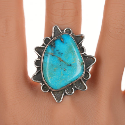 sz8.5 Large Vintage Freeform sterling native American turquoise ring