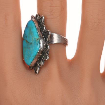 sz8.5 Large Vintage Freeform sterling native American turquoise ring