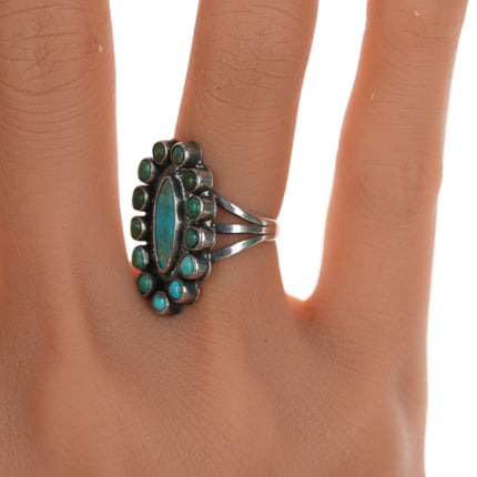 sz5 30's-40's Zuni Turquoise cluster silver ring