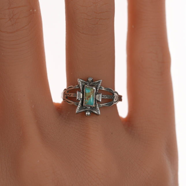 Sz7.75 c1930's Navajo silver ring with turquoise