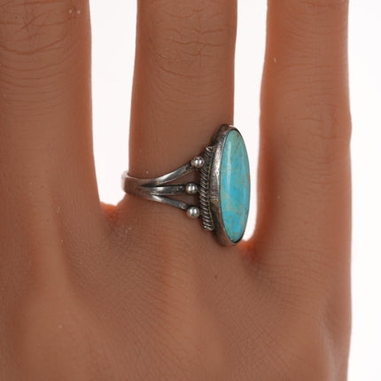 Sz5.5 c1930's Navajo silver ring with oval turquoise