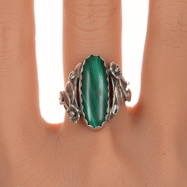 sz8.25 Vintage Native American silver ring with malachite