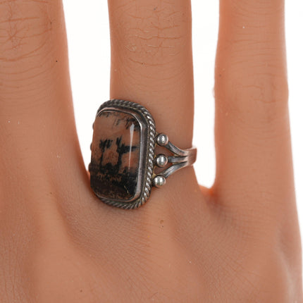 sz5 30's-40's Navajo silver picture jasper ring