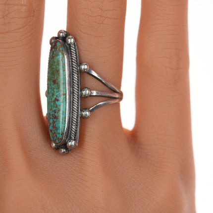 sz6 c1930's #8 Turquoise Navajo long silver ring