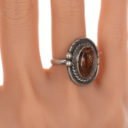 sz5.75 60's-70's Navajo Fire Agate silver ring