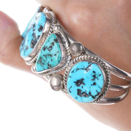 7.5" Vintage Navajo Sterling and turquoise cuff bracelet