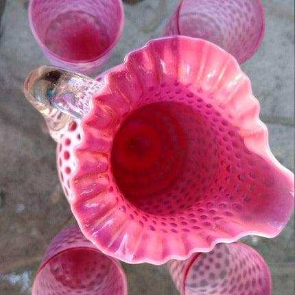 Antique Cranberry Opalescent Coinspot Pitcher and Tumbler Set c.1890-1900 Hobbs