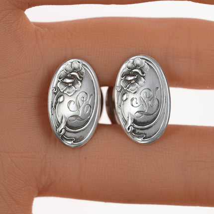 c1910 Unger Bros Sterling Art Nouveau L monogram cufflinks