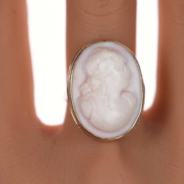 sz8 Antique 14k antique Pink shell cameo ring