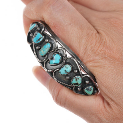 6 1/8" 50's-60's Native American silver turquoise row cuff bracelet