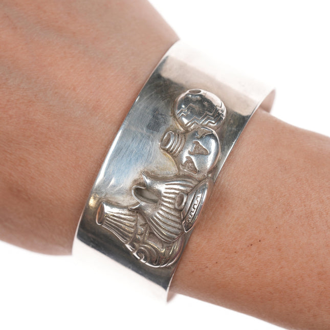 6 7/8" Southwestern 3D Sterling Native Pots cuff bracelet