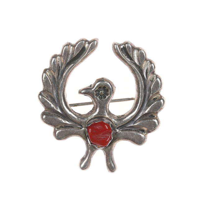 Arthur Williams Navajo Silver and coral thunderbird pin