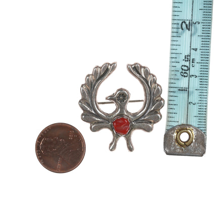 Arthur Williams Navajo Silver and coral thunderbird pin