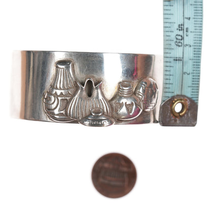 6 7/8" Southwestern 3D Sterling Native Pots cuff bracelet