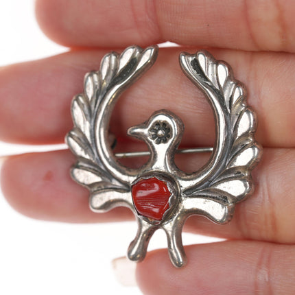 Arthur Williams Navajo Silver and coral thunderbird pin