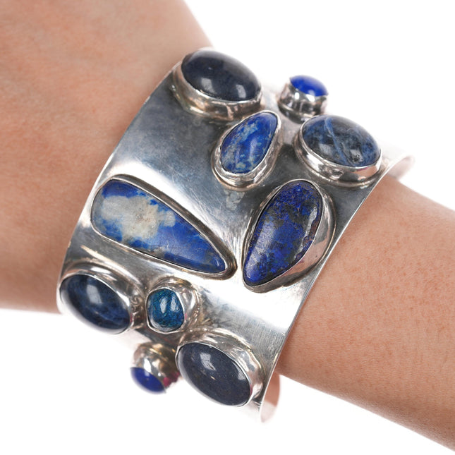 6 7/8" Heavy Southwestern Lapis, Sodalite, Labradorite sterling cuff bracelet