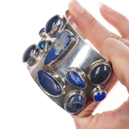 6 7/8" Heavy Southwestern Lapis, Sodalite, Labradorite sterling cuff bracelet