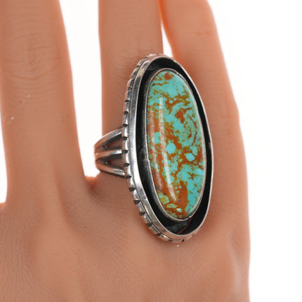 sz6.5 Large Chimney Butte Navajo silver and turquoise shadowbox ring